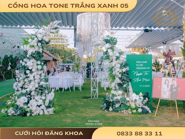 Cổng hoa cho thuê trắng xanh 05