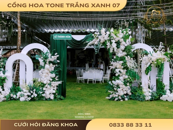 Cổng hoa cho thuê trắng xanh 07