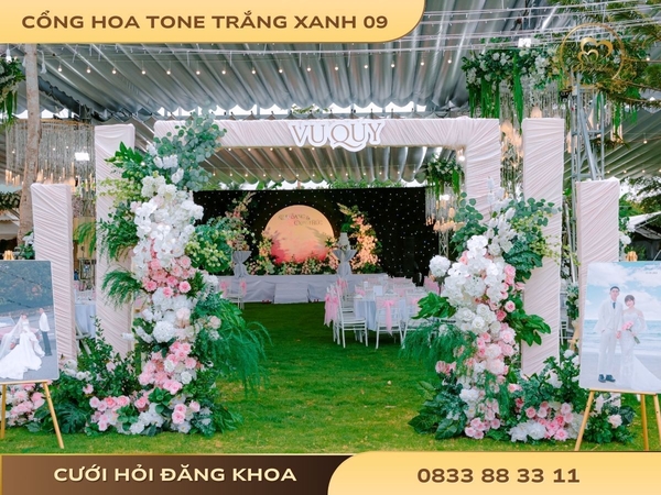 Cổng hoa cho thuê trắng xanh 09