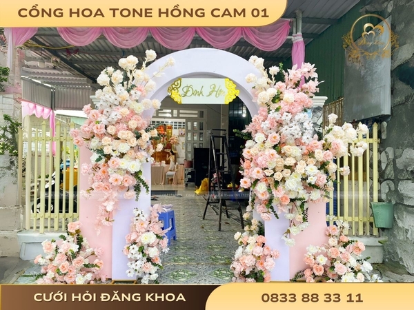 Cổng hoa tone hồng cam 01