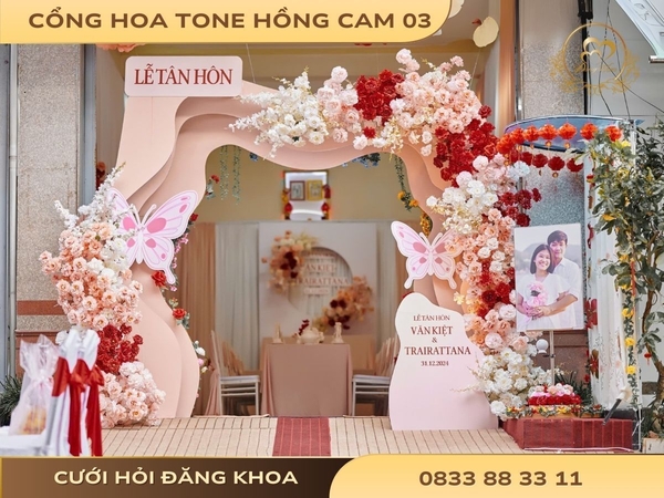 Cổng hoa tone hồng cam 03