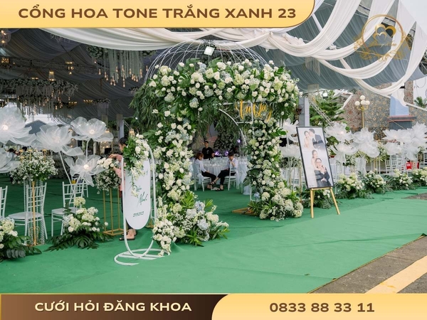 Cổng hoa tone trắng xanh 23