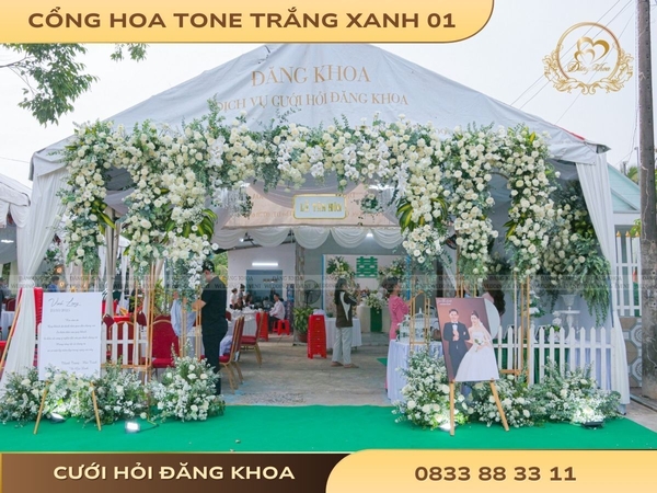 Cổng hoa tone trắng xanh 01