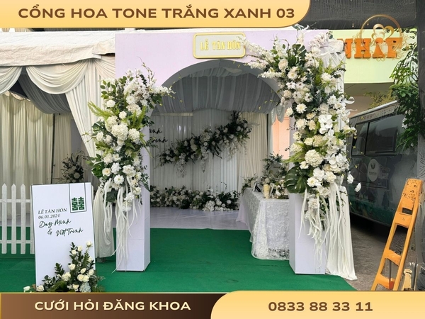 Cổng hoa tone trắng xanh 03