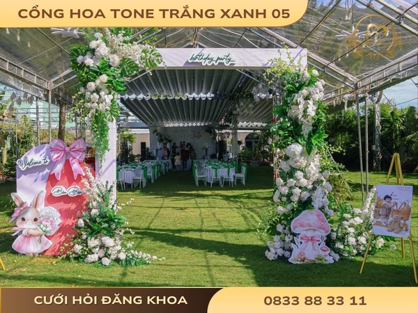 Cổng hoa tone trắng xanh 05