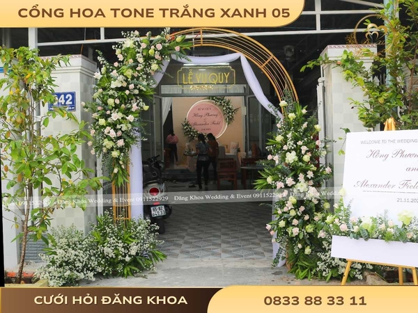 Cổng hoa tone trắng xanh 05