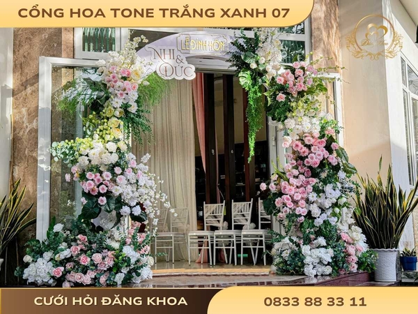 Cổng hoa tone trắng xanh 07