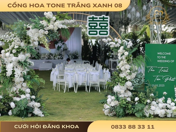 Cổng hoa tone trắng xanh 08