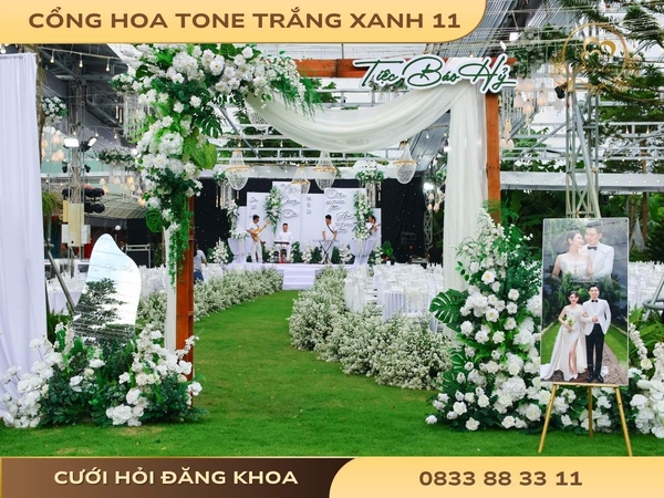 Cổng hoa tone trắng xanh 11