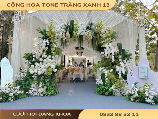 Cổng hoa tone trắng xanh 13