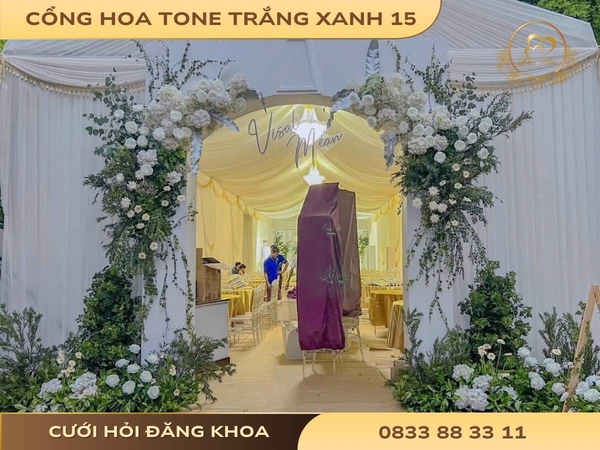 Cổng hoa tone trắng xanh 15