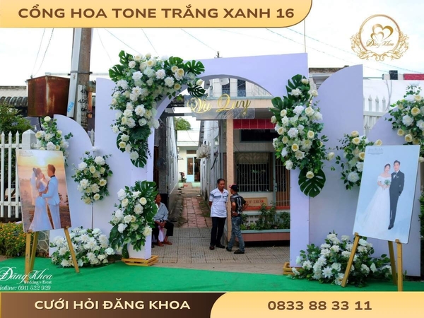 Cổng hoa tone trắng xanh 16