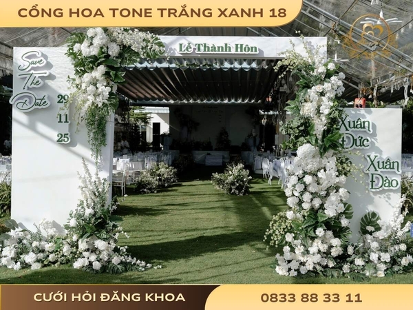 Cổng hoa tone trắng xanh 18