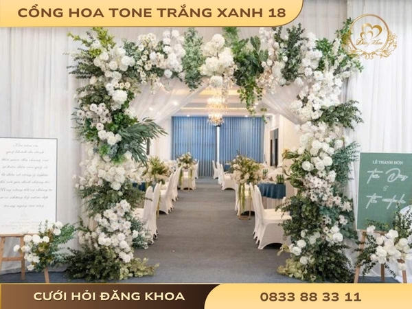 Cổng hoa tone trắng xanh 18