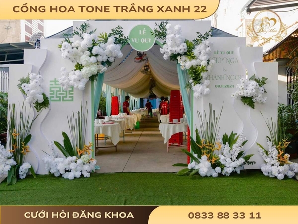 Cổng hoa tone trắng xanh 22