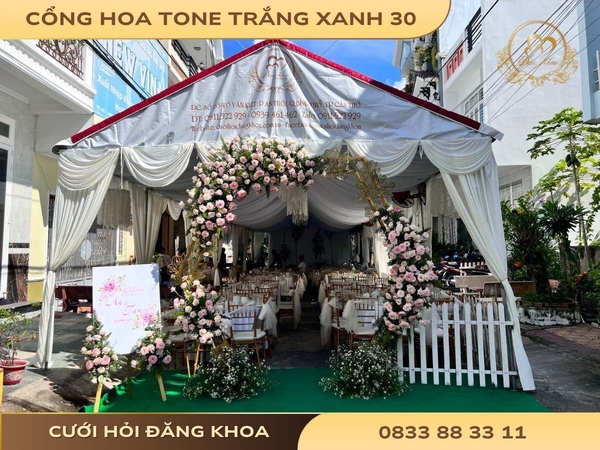 Cổng hoa tone trắng xanh 30