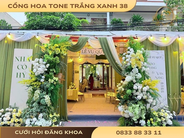 Cổng hoa tone trắng xanh 38