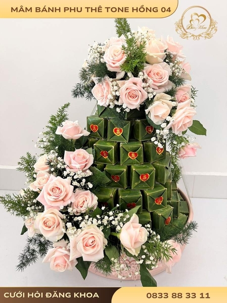 Mâm bánh phu thê & hoa tươi tone hồng 04