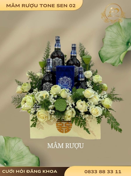 Mâm rượu & hoa tươi tone sen 02