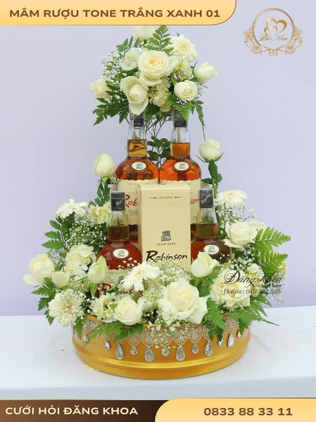 Mâm rượu & hoa tươi tone trắng xanh 01