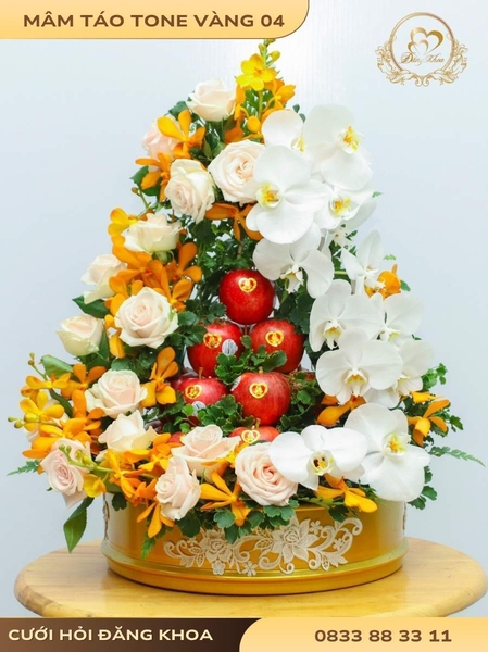 Mâm táo & hoa tươi tone vàng 04