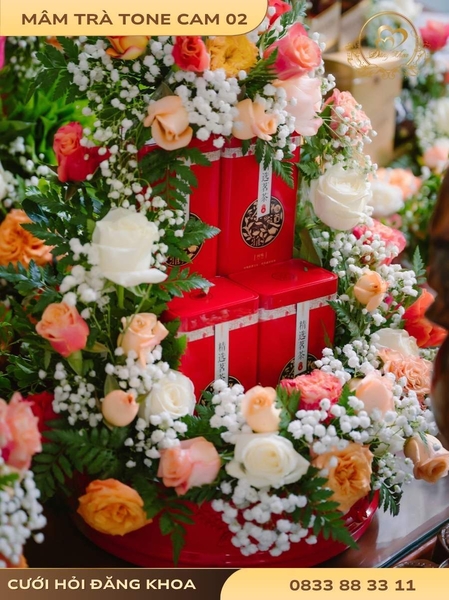 Mâm trà & hoa tươi tone cam 02
