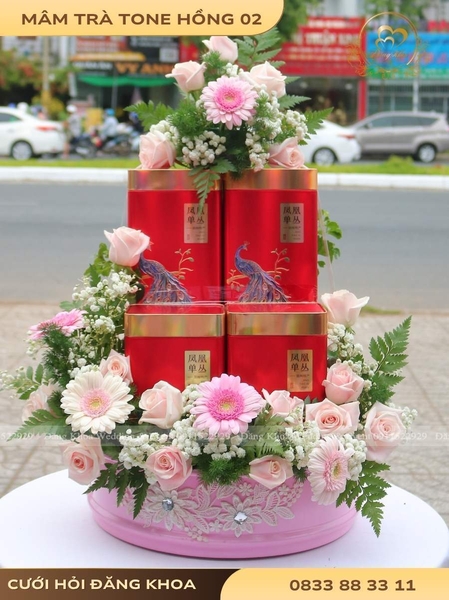 Mâm trà & hoa tươi tone hồng 02