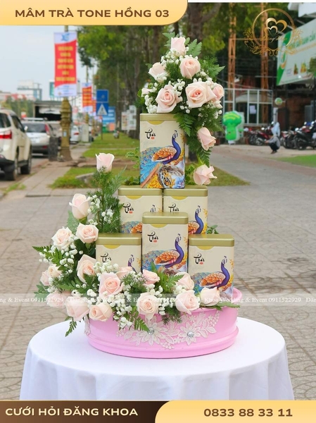 Mâm trà & hoa tươi tone hồng 03