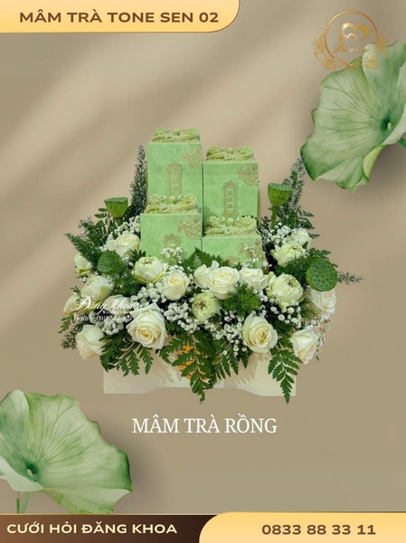 Mâm trà & hoa tươi tone sen 02