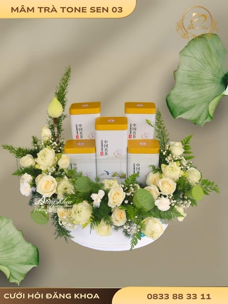 Mâm trà & hoa tươi tone sen 03