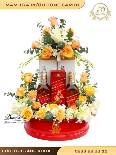 Mâm trà rượu & hoa tươi tone cam 01