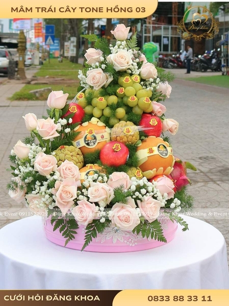 Mâm trái cây & hoa tươi tone hồng 03