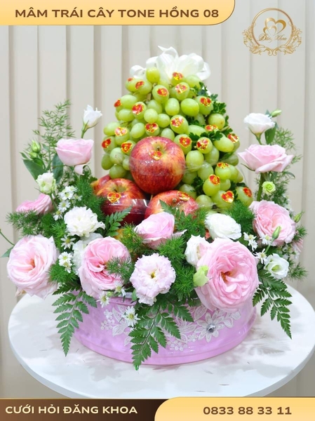 Mâm trái cây & hoa tươi tone hồng 08