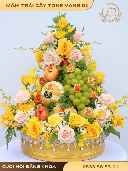 Mâm trái cây & hoa tươi tone vàng 01