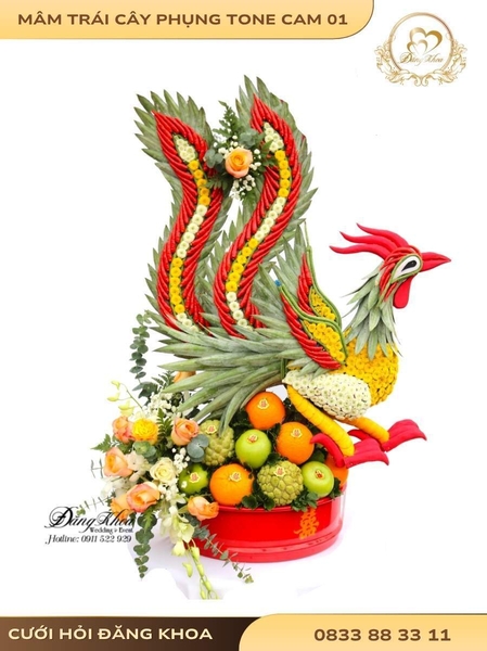 Mâm trái cây phụng & hoa tươi tone cam 01