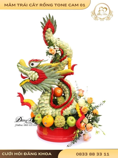Mâm trái cây rồng & hoa tươi tone cam 01