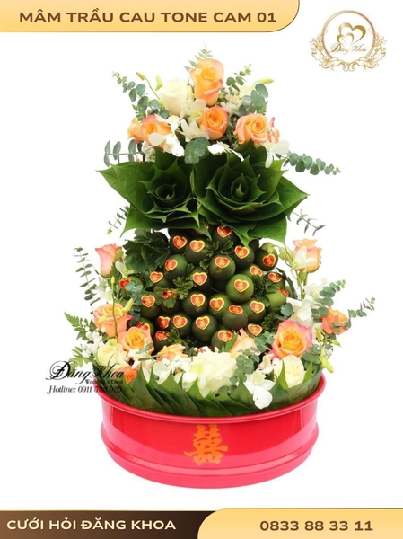 Mâm trầu cau & hoa tươi tone cam 01