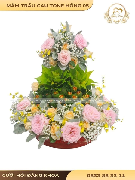Mâm trầu cau & hoa tươi tone hồng 05
