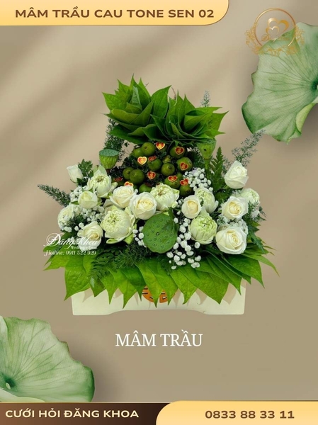 Mâm trầu cau & hoa tươi tone sen 02