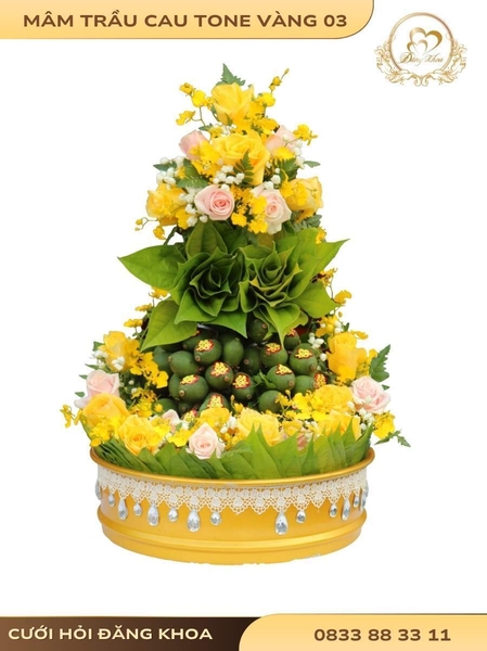 Mâm trầu cau & hoa tươi tone vàng 03