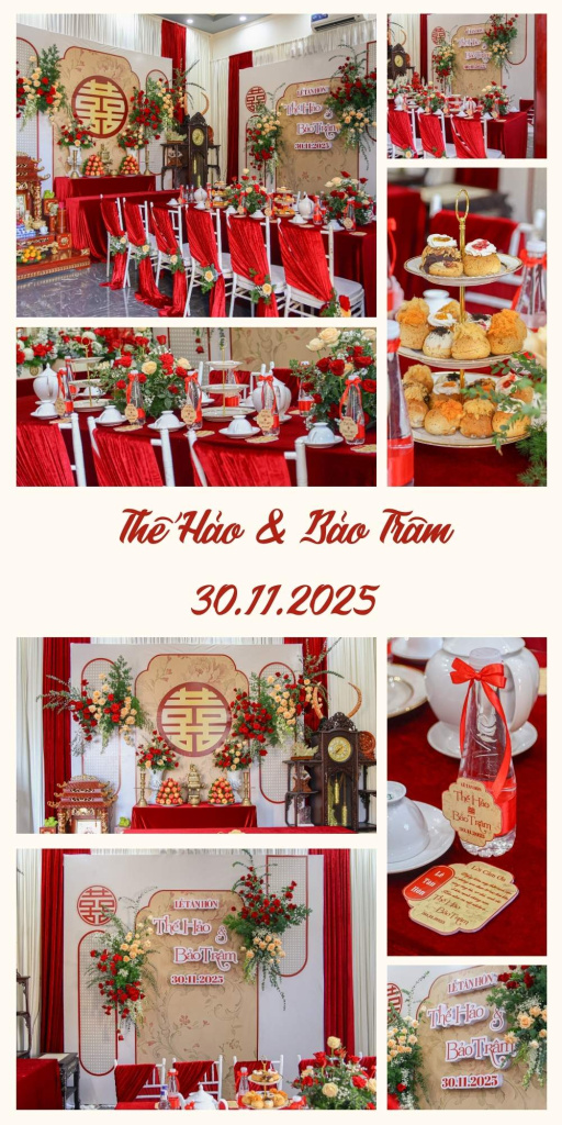 Tổng hợp trang trí gia tiên tone đỏ nhung.