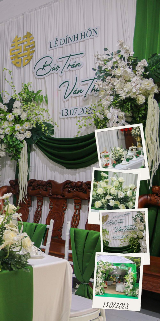 Tổng hợp trang trí gia tiên tone trắng xanh lá 