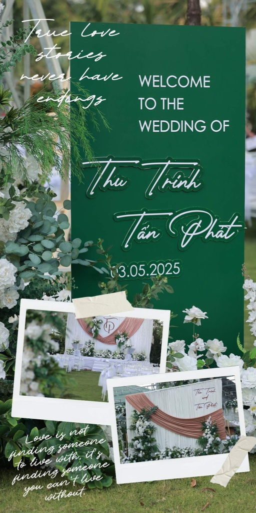 Trang trí tiệc cưới ngoài trời tone trắng xanh lá