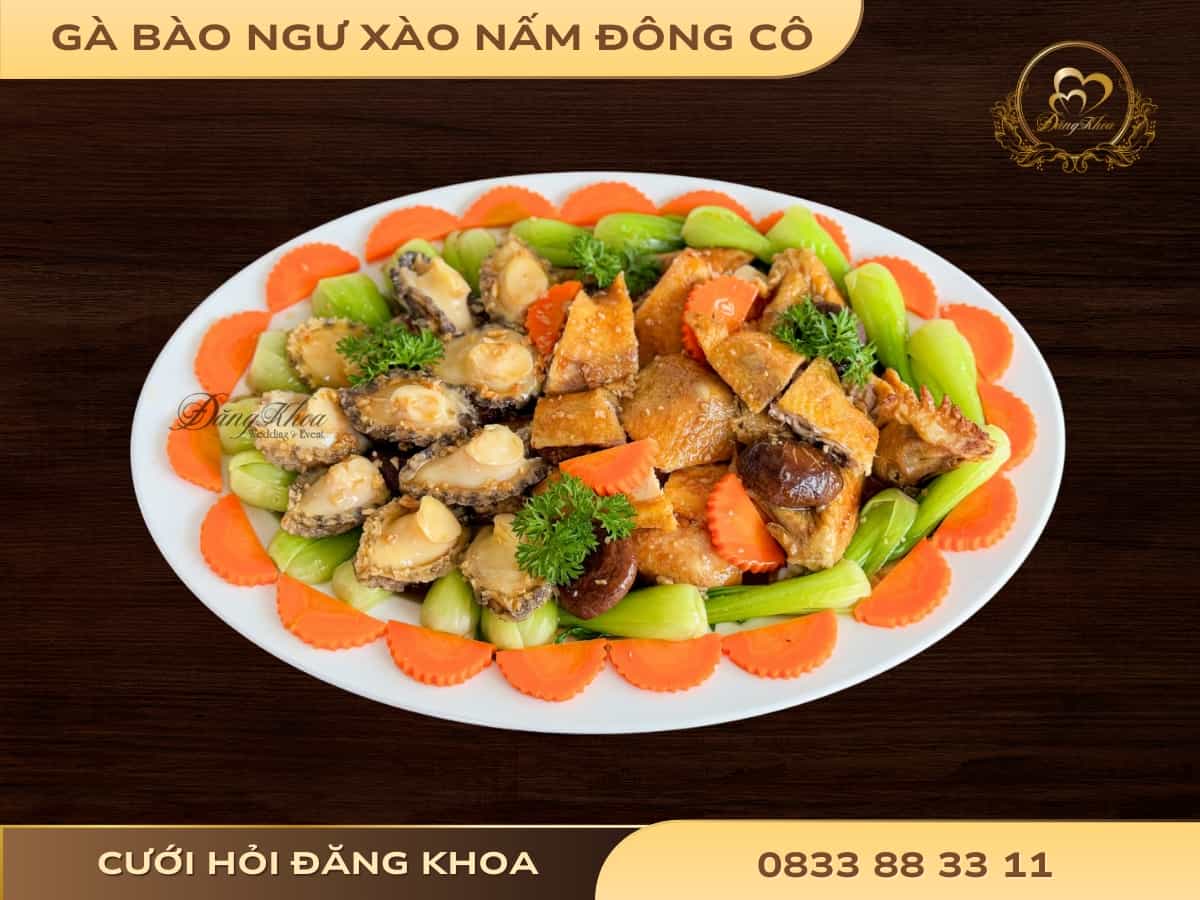 Gà bào ngư xào nấm đông cô